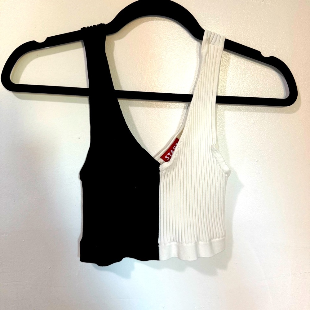 STAUD Plekto Two-Tone Black And White Knit Crop Top